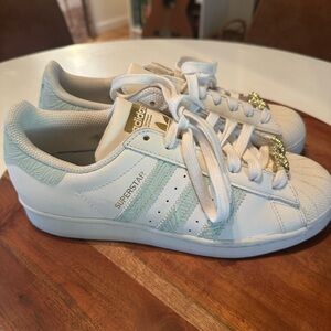 Adidas Superstar Shoes in White and Pale Blue